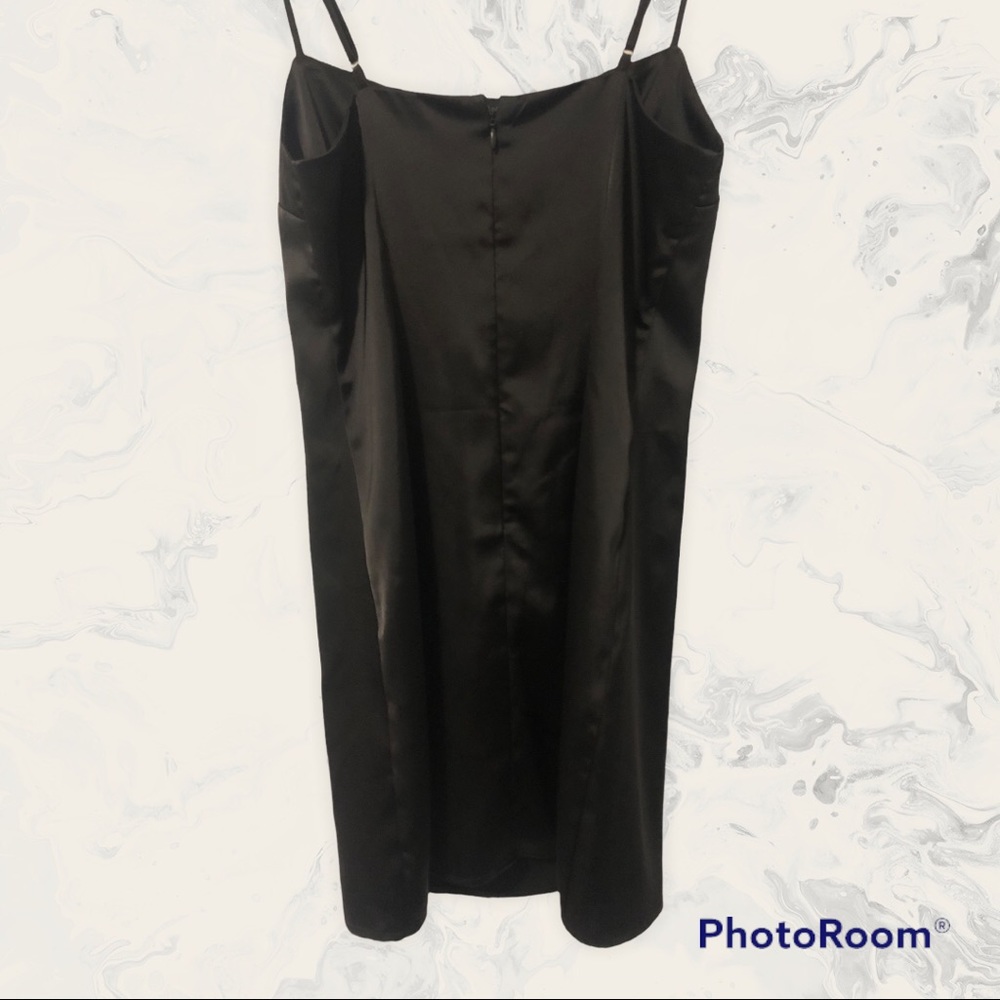 Garage Black Satin Mini Slip Dress with Spaghetti Straps - Picture 4 of 7